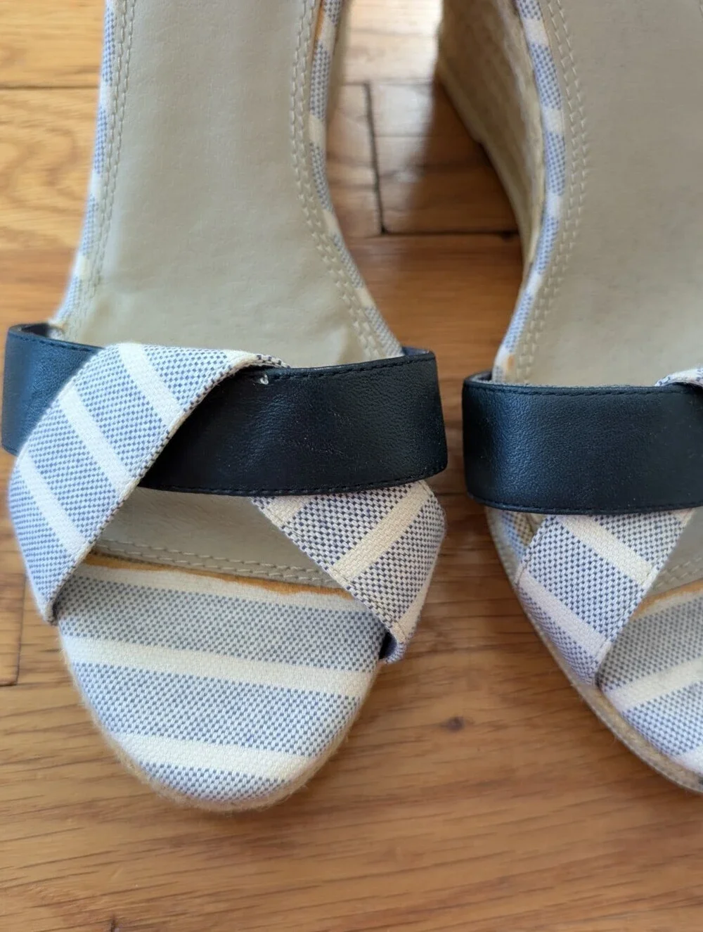Sperry Valencia Blue & White Striped Canvas Wedge Sandals. - Picture 4 of 7